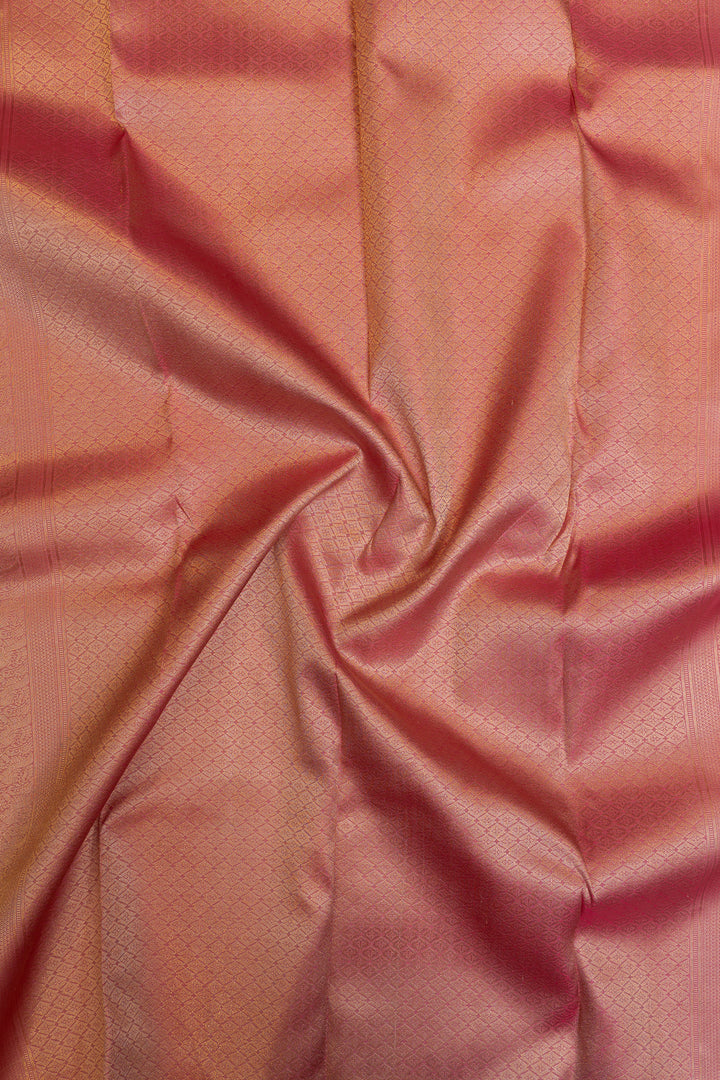 Sandal cream and peach checks pure Kanchipuram silk saree