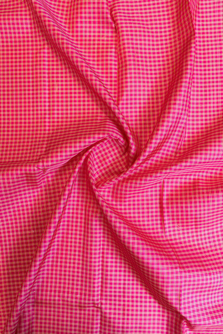 Pink double thread checks small&nbsp;Border pure zari Kanchipuram silk saree