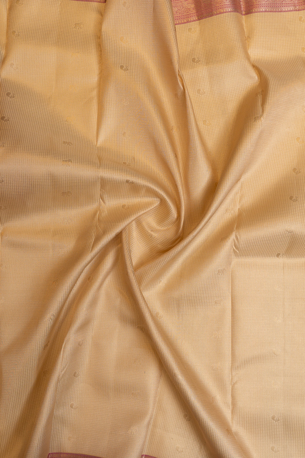 Sandal cream and peach checks pure Kanchipuram silk saree
