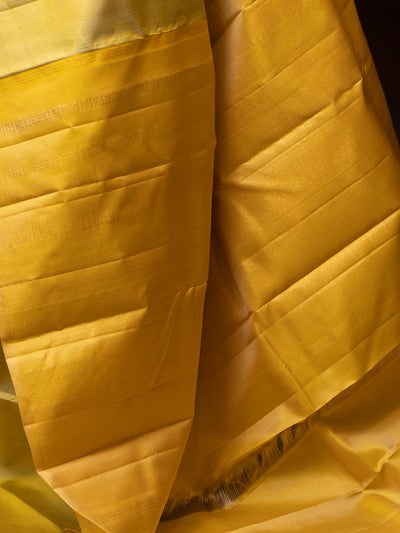 Pastel Yellow Borderless Zari Checks Pure Kanchipuram Silk Sari - Clio Silks