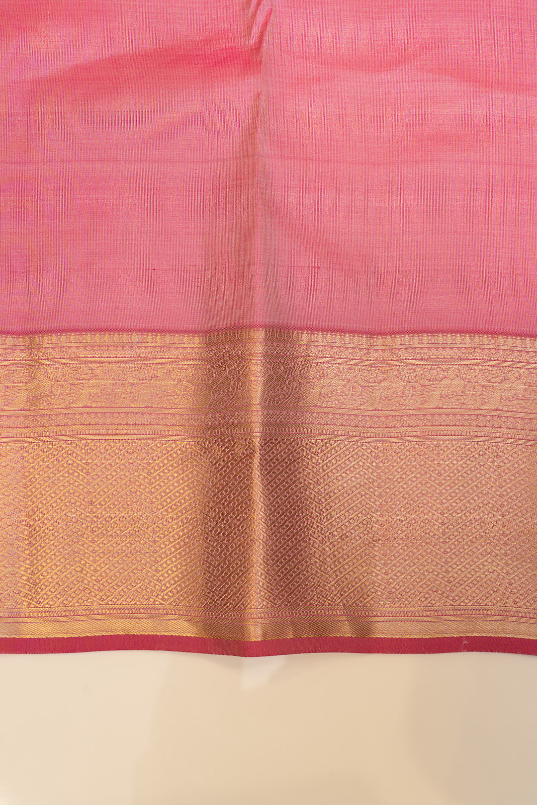 Sandal cream and peach checks pure Kanchipuram silk saree