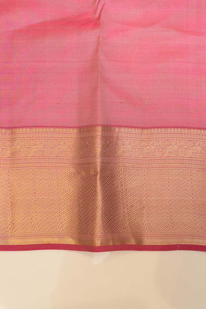Sandal cream and peach checks pure Kanchipuram silk saree