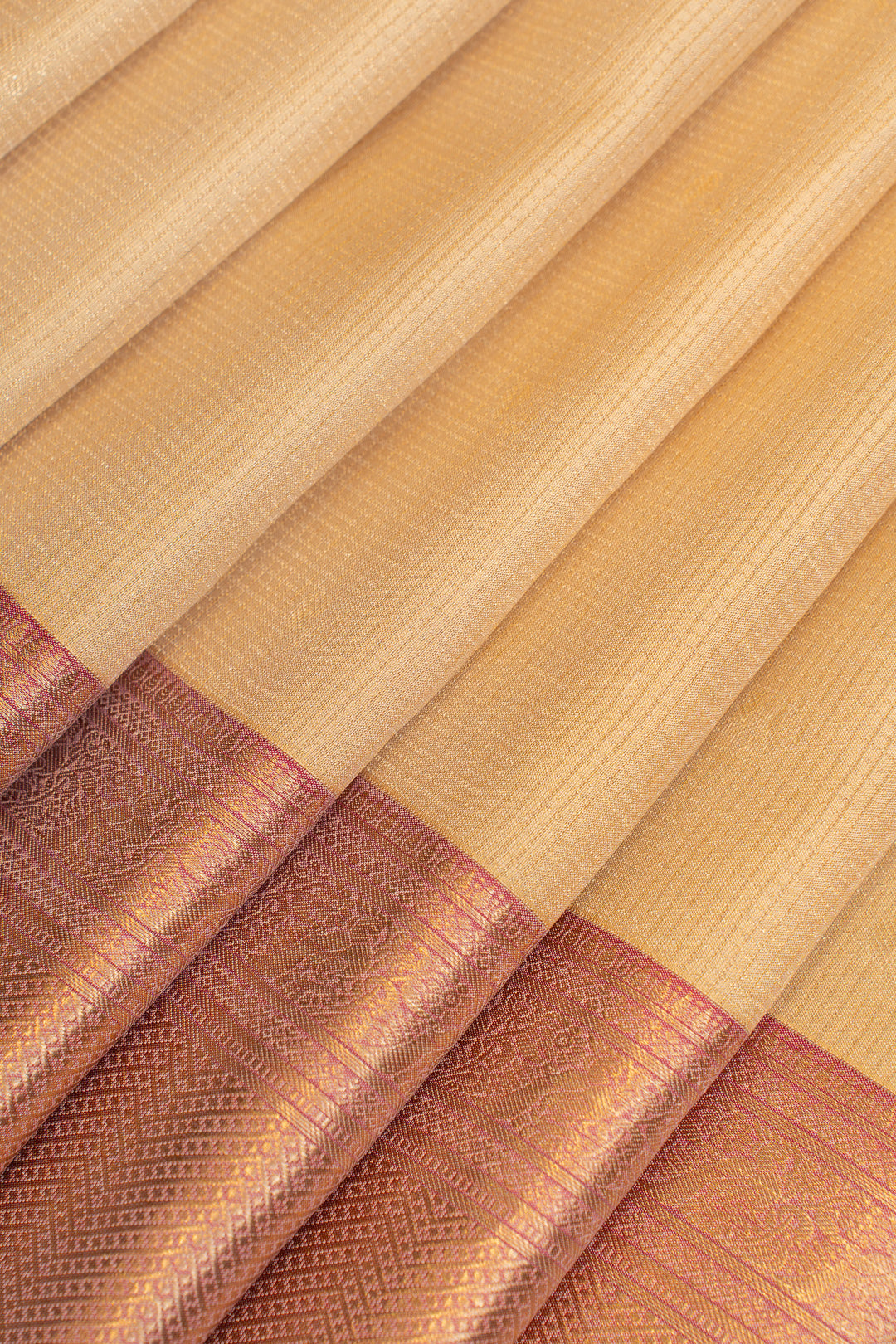 Sandal cream and peach checks pure Kanchipuram silk saree