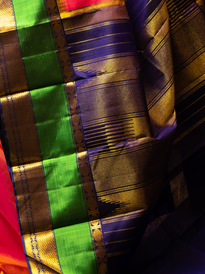 Peach and Green Pure Kanchipuram Silk Saree - Clio Silks