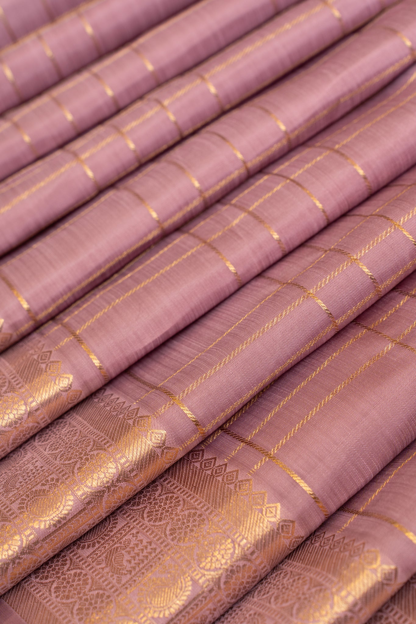 Pastel Lilac zari checks pure Kanchipuram silk saree