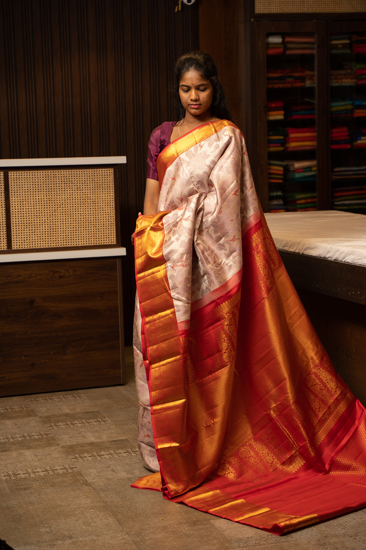Lavender Floral Woven Kanchipuram Silk Saree - Clio Silks