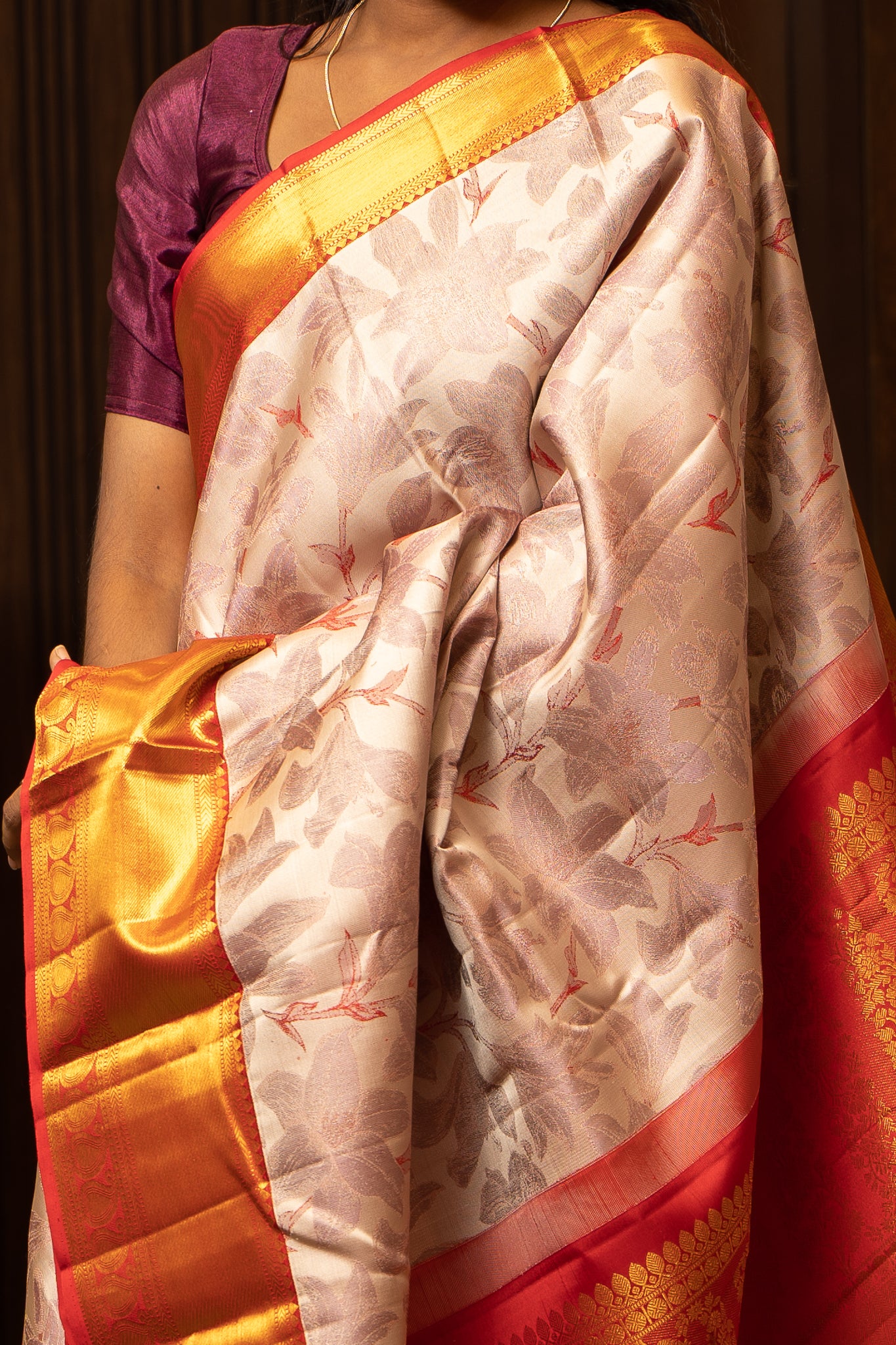 Lavender Floral Woven Kanchipuram Silk Saree - Clio Silks