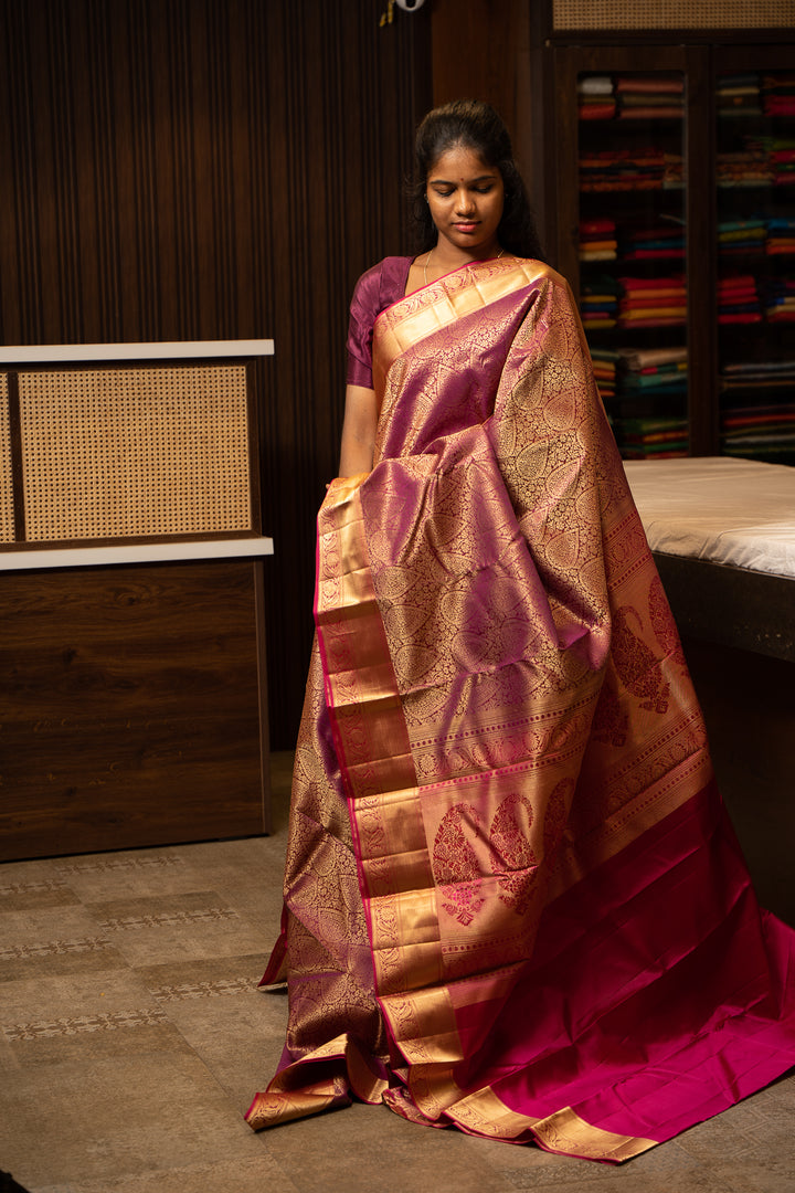 Maganta Zari Brocade Pure Kanjivaram Silk Saree - Clio Silks