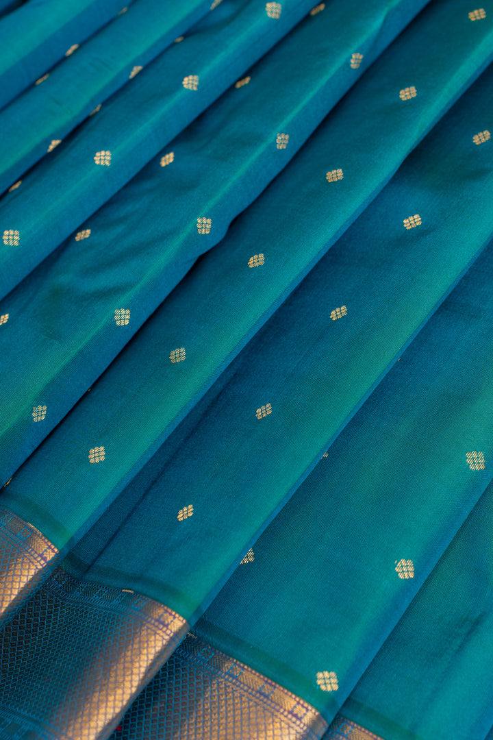Peacock blue traditional pure Kanchipuram silk saree