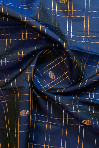 Anandha Blue zari checks traditional pure Kanchipuram silk saree