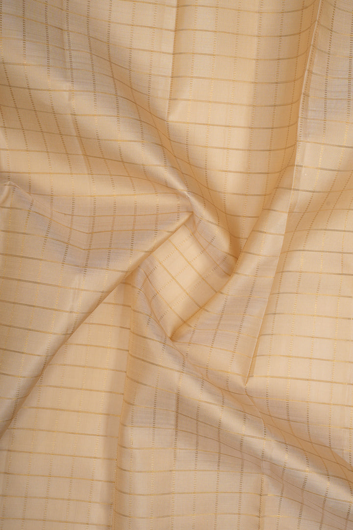 Tuscan beige and purple checks pure kanchipuram silk saree