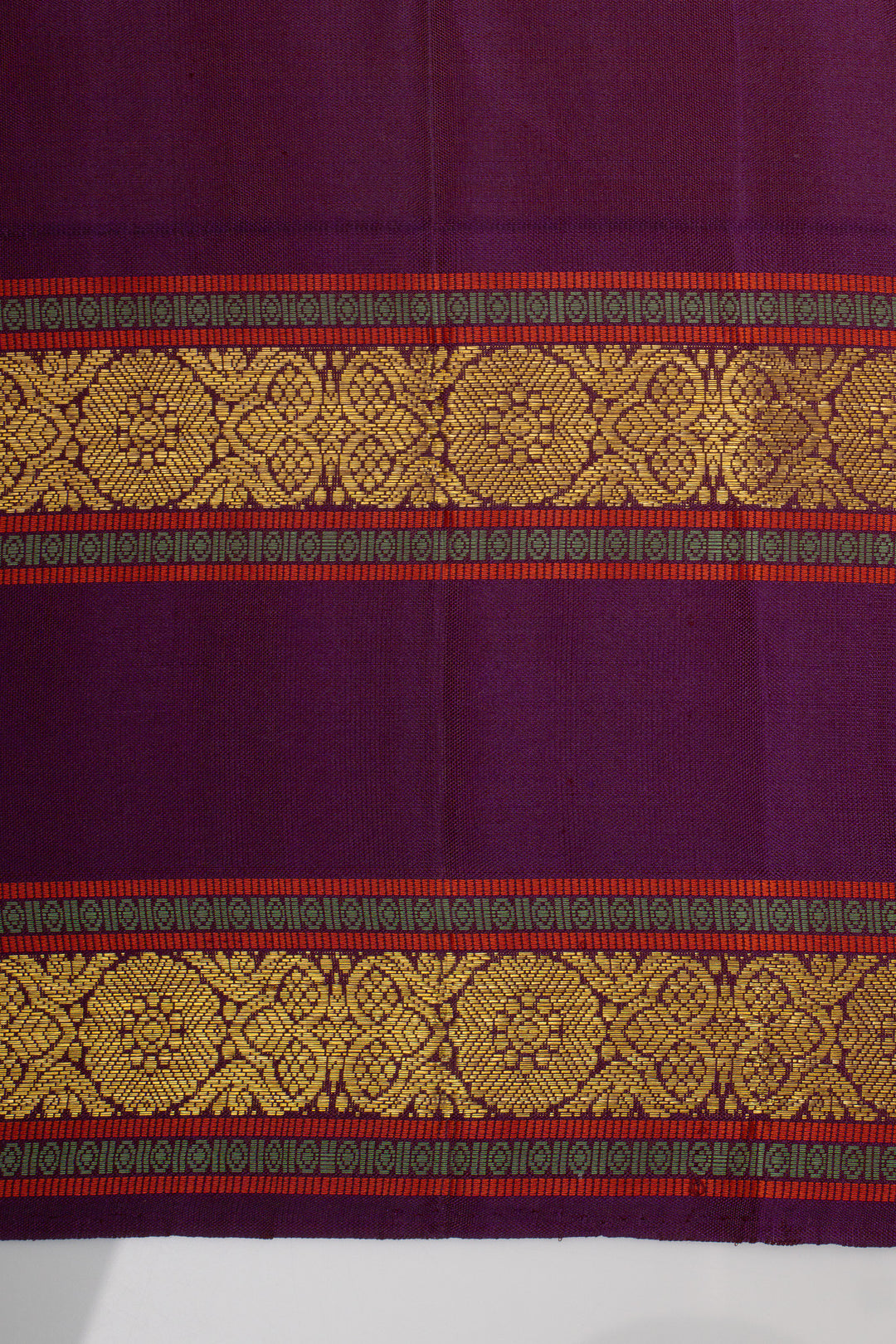 Tuscan beige and purple checks pure kanchipuram silk saree