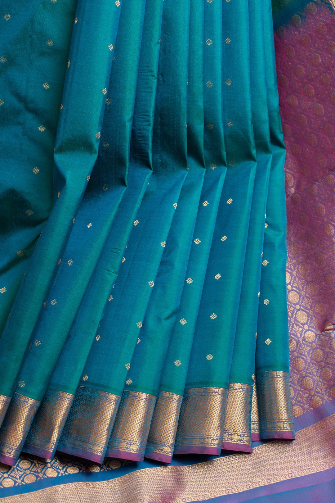 Peacock blue traditional pure Kanchipuram silk saree