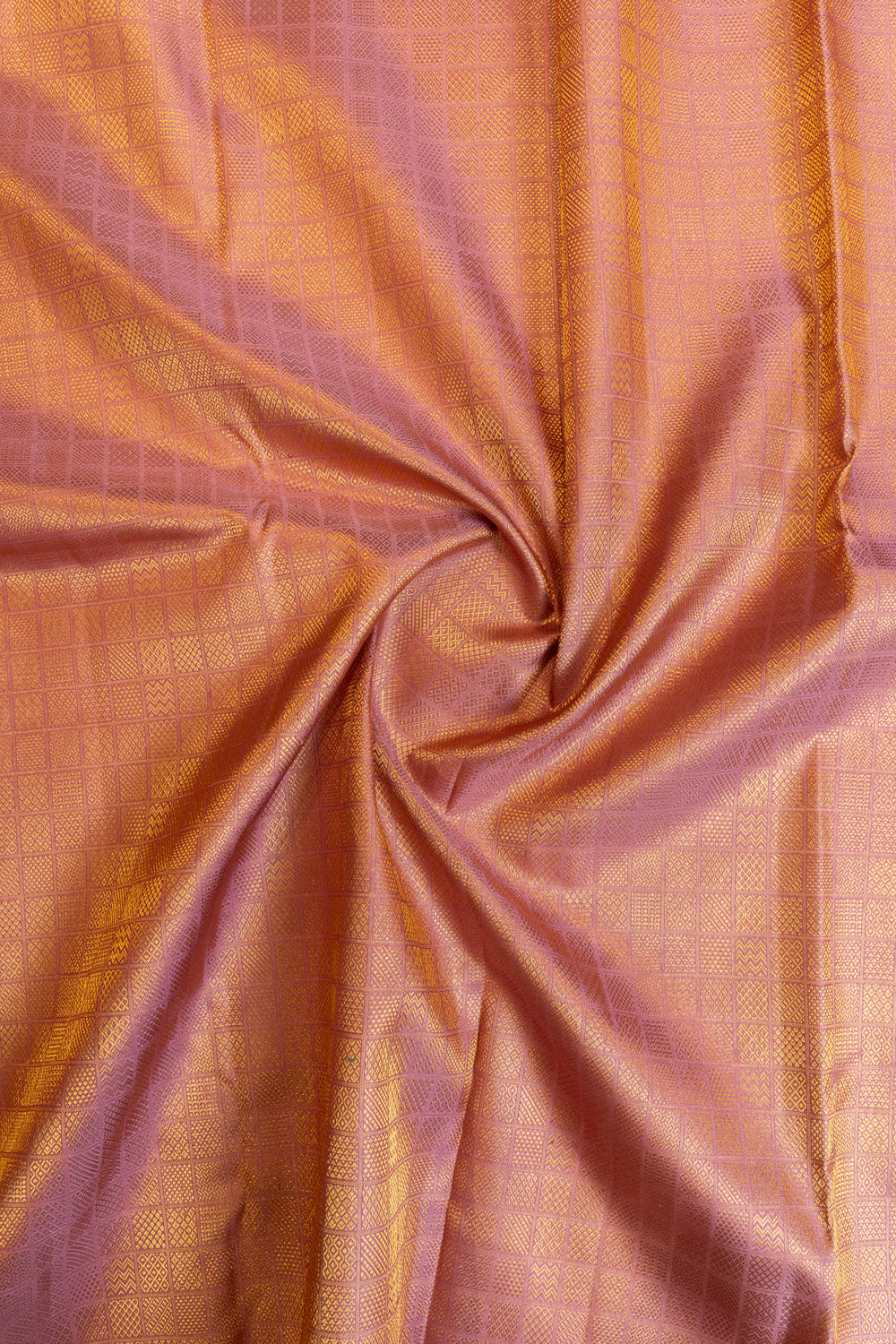 Dusky pink zari brocade checks pure Kanchipuram silk saree