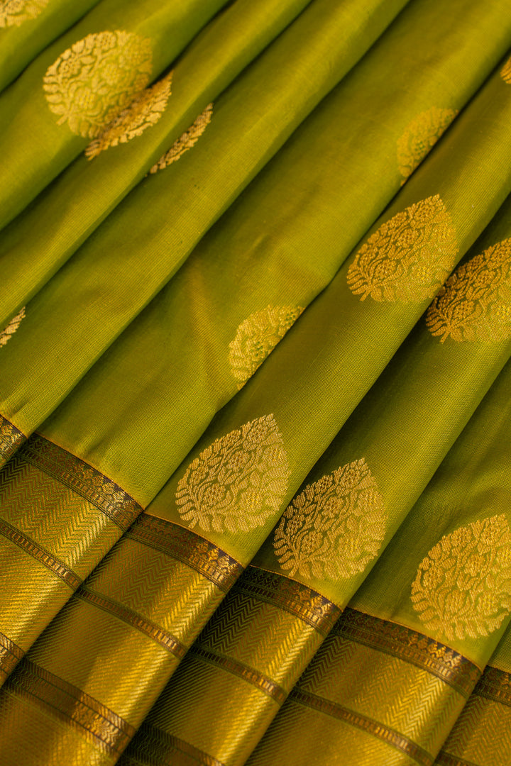 Lime green traditional pure Kanchipuram silk saree