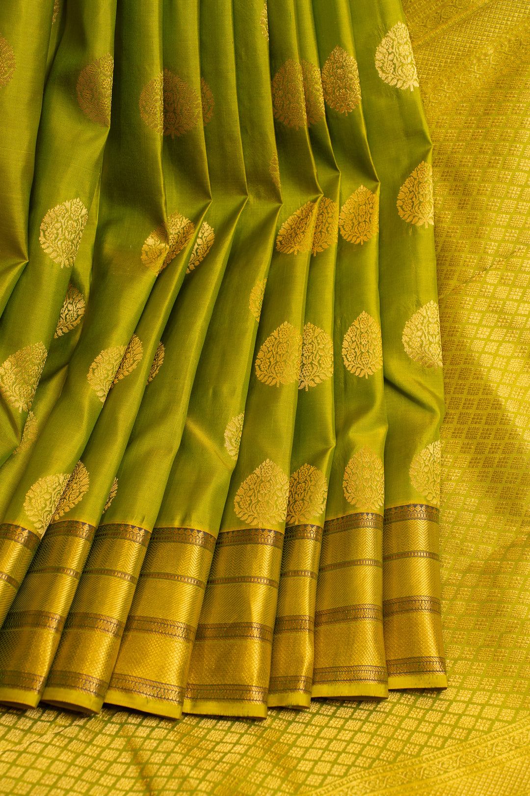 Lime green traditional pure Kanchipuram silk saree