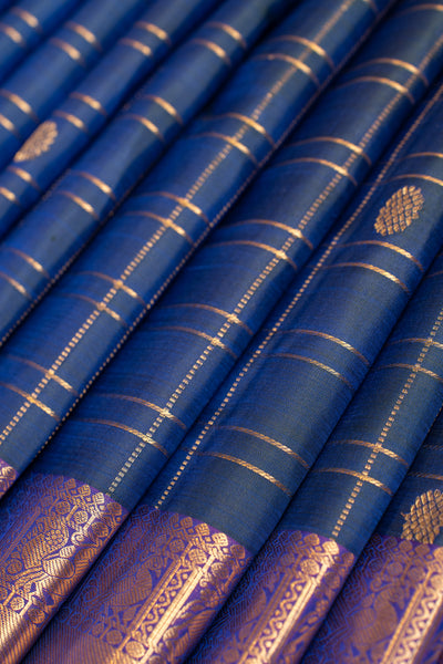 Anandha Blue zari checks traditional pure Kanchipuram silk saree