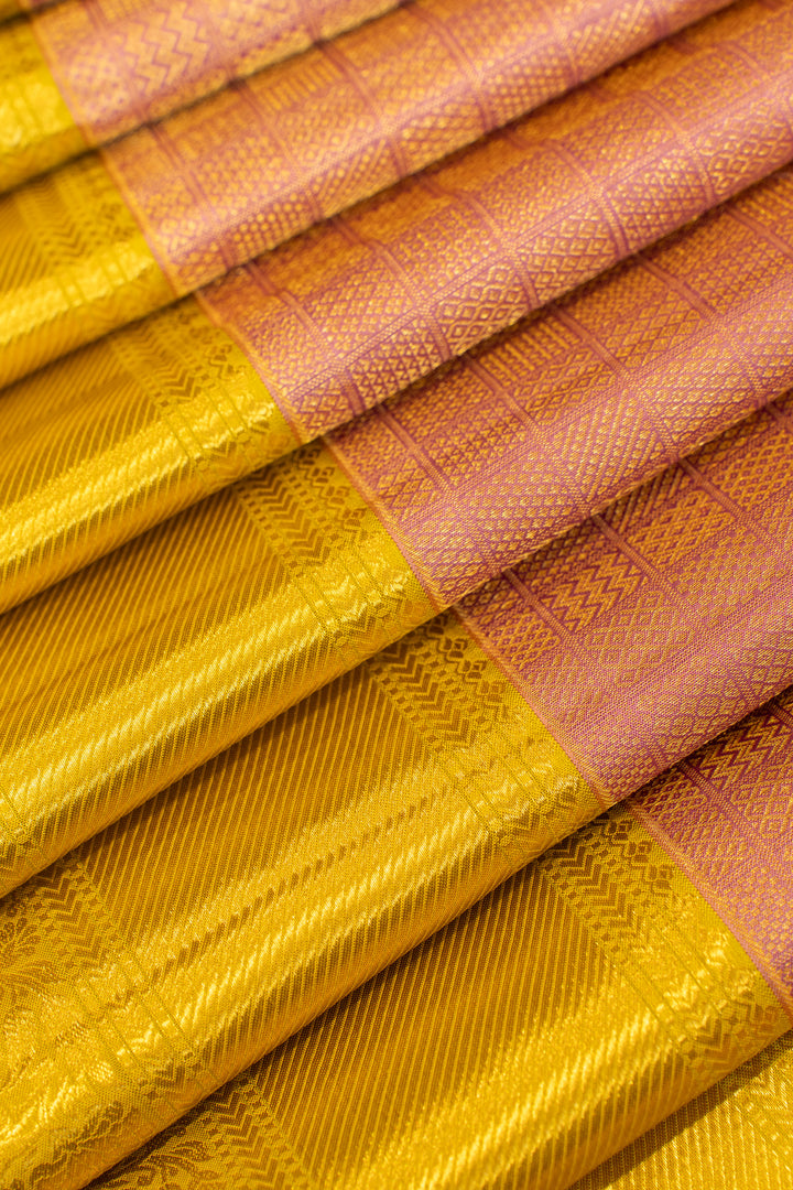 Dusky pink zari brocade checks pure Kanchipuram silk saree