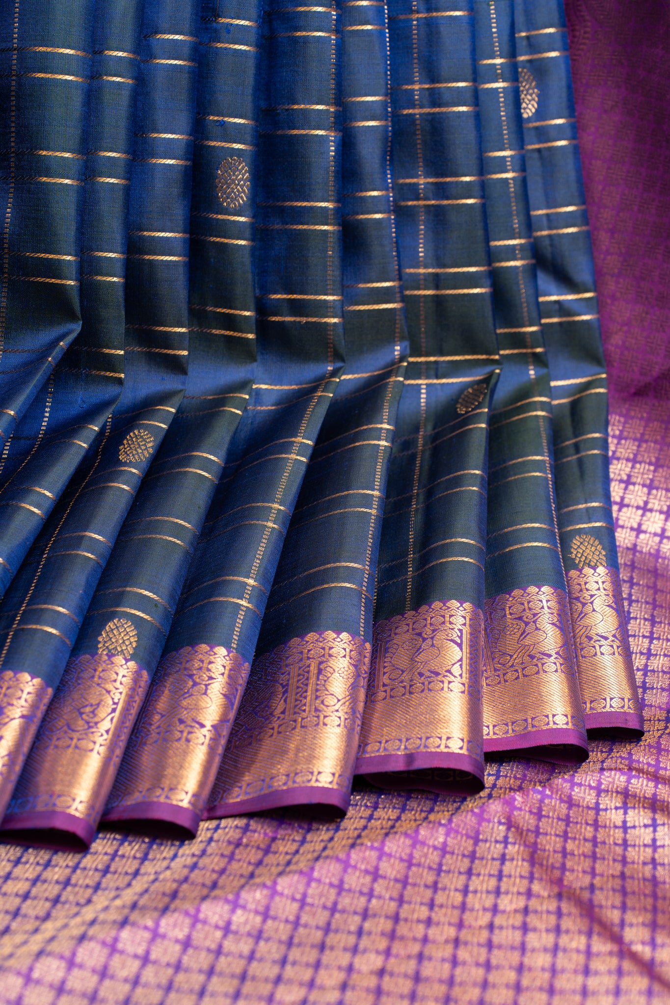 Anandha Blue zari checks traditional pure Kanchipuram silk saree