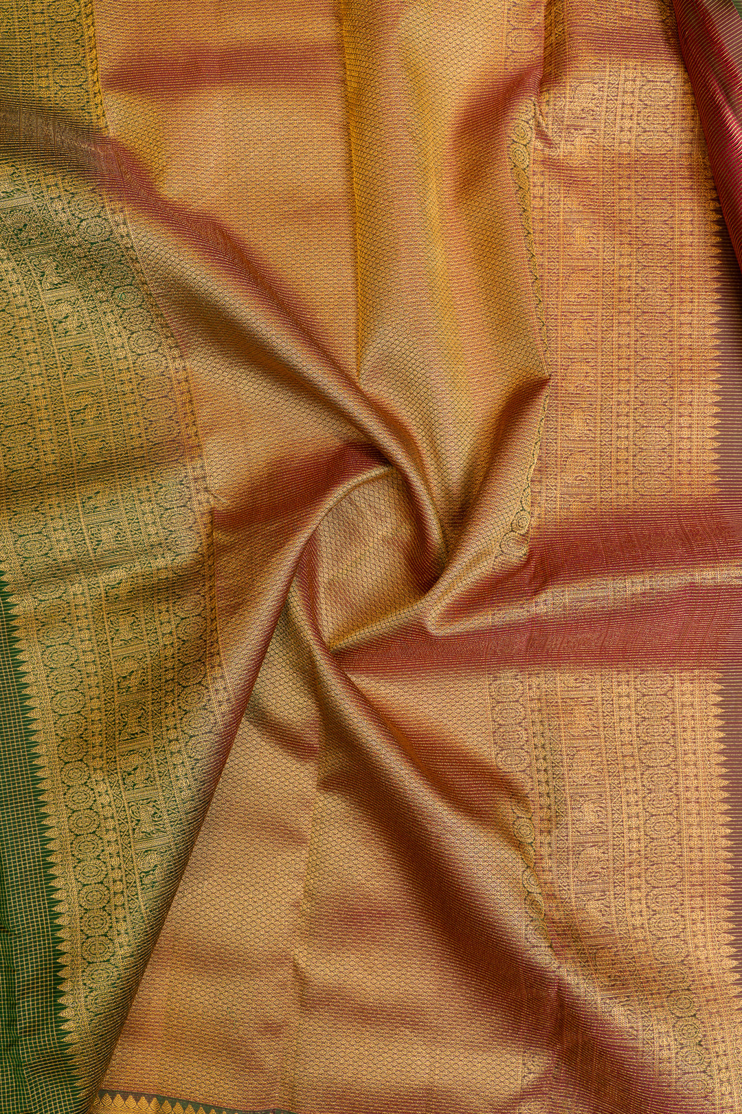 Bottle green zari checks pure Kanchipuram silk saree