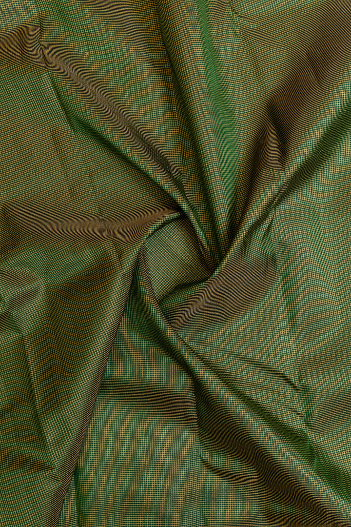 Bottle green zari checks pure Kanchipuram silk saree