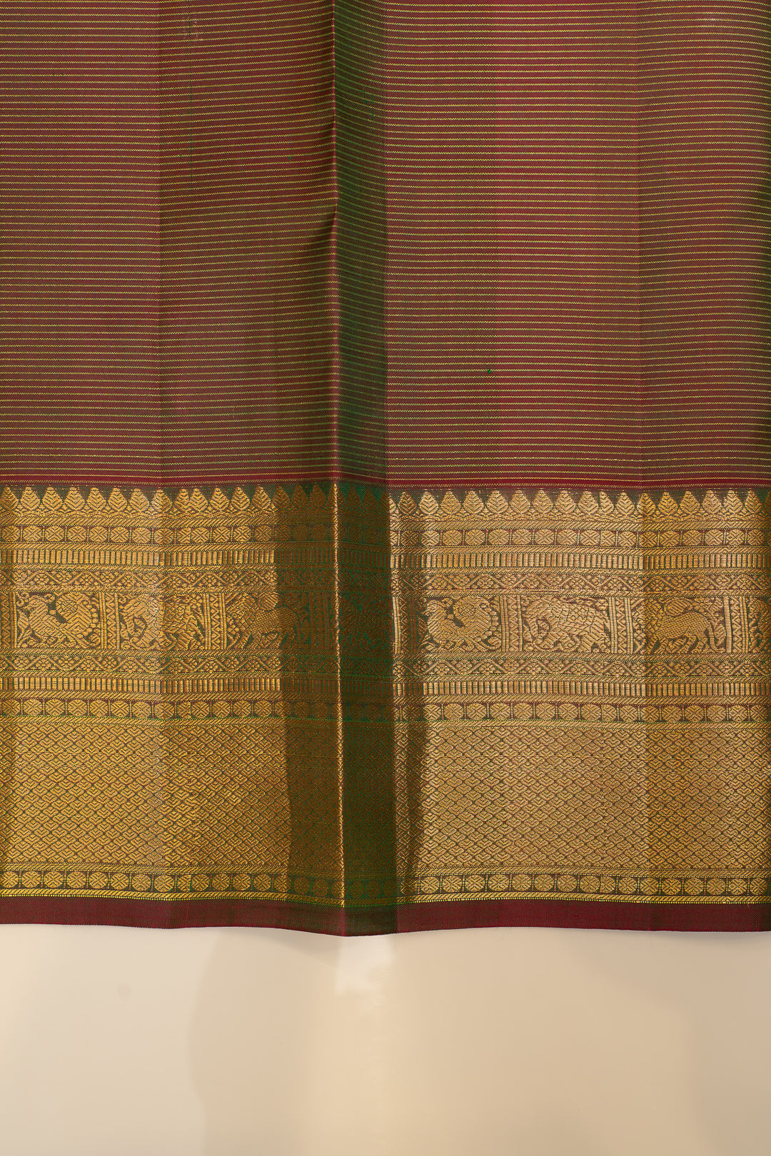 Bottle green zari checks pure Kanchipuram silk saree