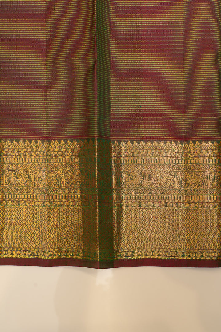 Bottle green zari checks pure Kanchipuram silk saree
