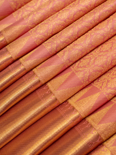 Peach brocade pastel pure Kanchipuram silk saree