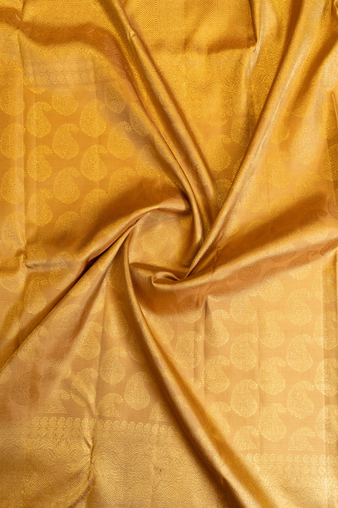 Khaki gold paisley pure zari Kanchipuram silk saree