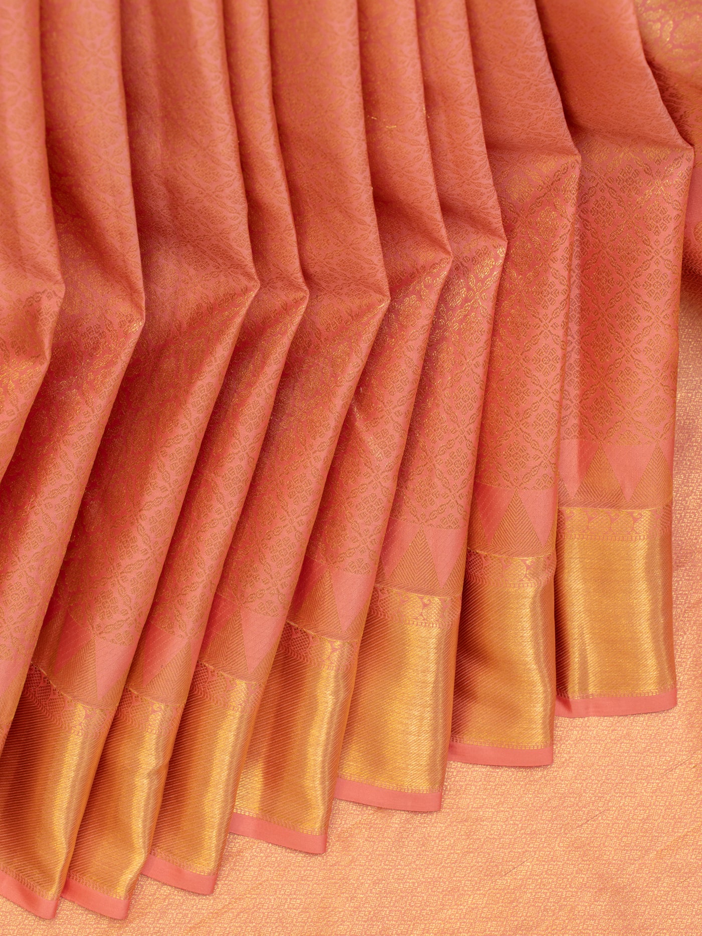 Peach brocade pastel pure Kanchipuram silk saree