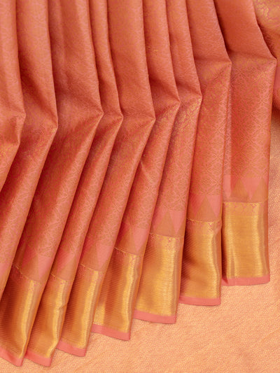 Peach brocade pastel pure Kanchipuram silk saree