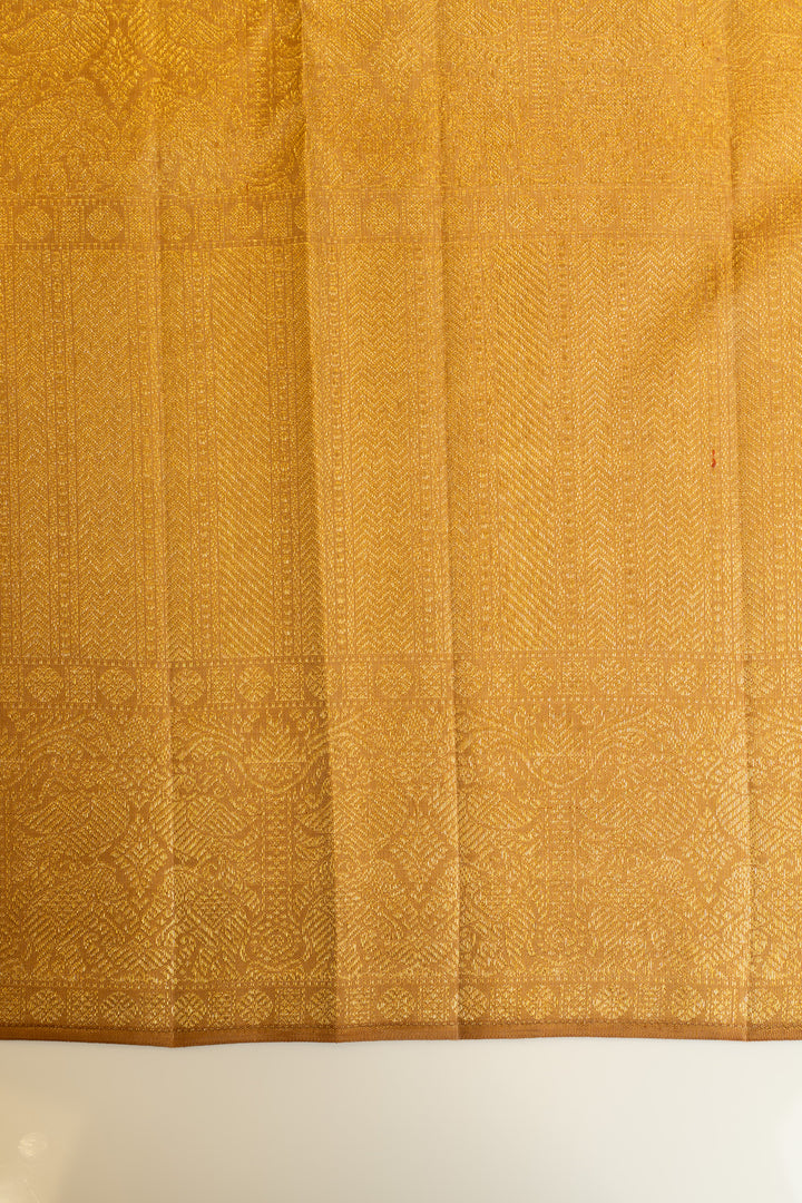 Khaki gold paisley pure zari Kanchipuram silk saree