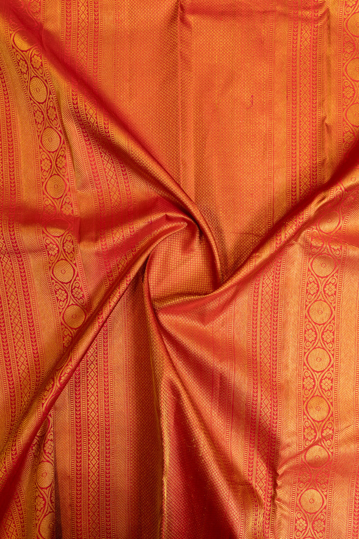 Multi stripes red border pure Kanchipuram silk saree
