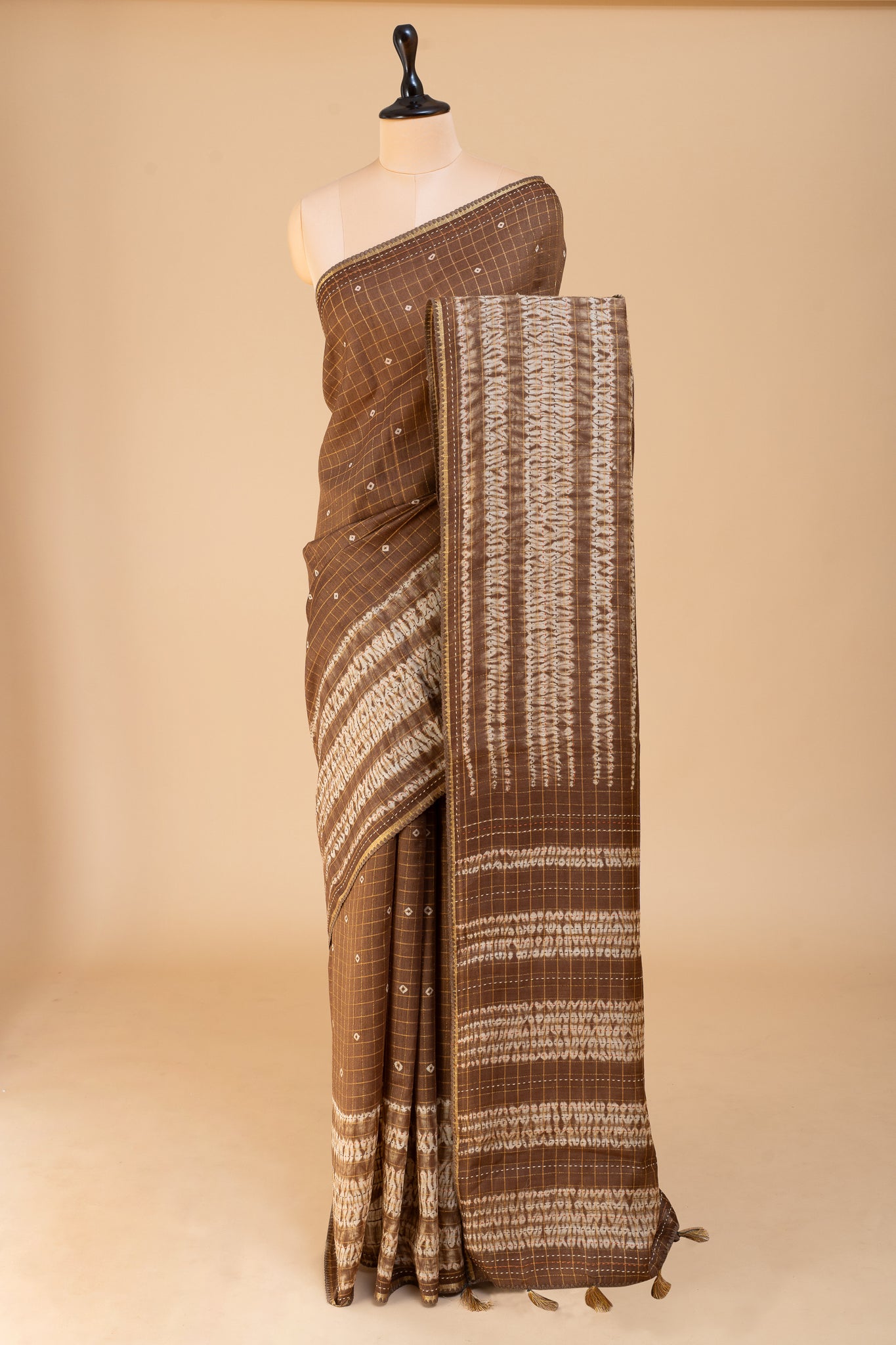 Brown Shibori Pure Tussar Silk saree