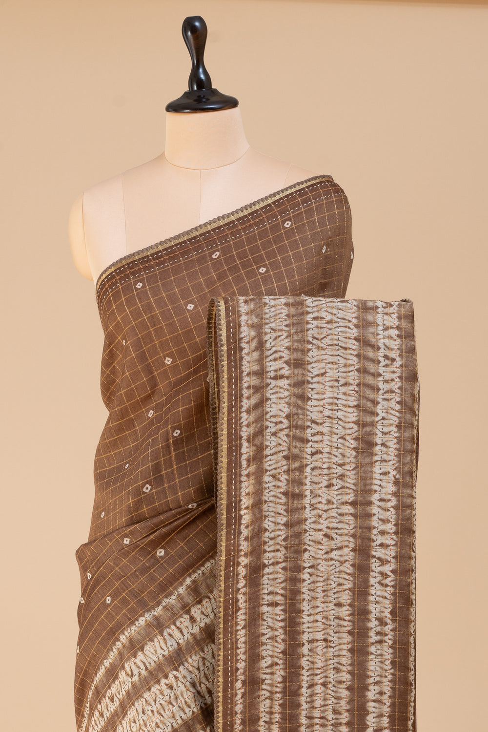 Brown Shibori Pure Tussar Silk saree