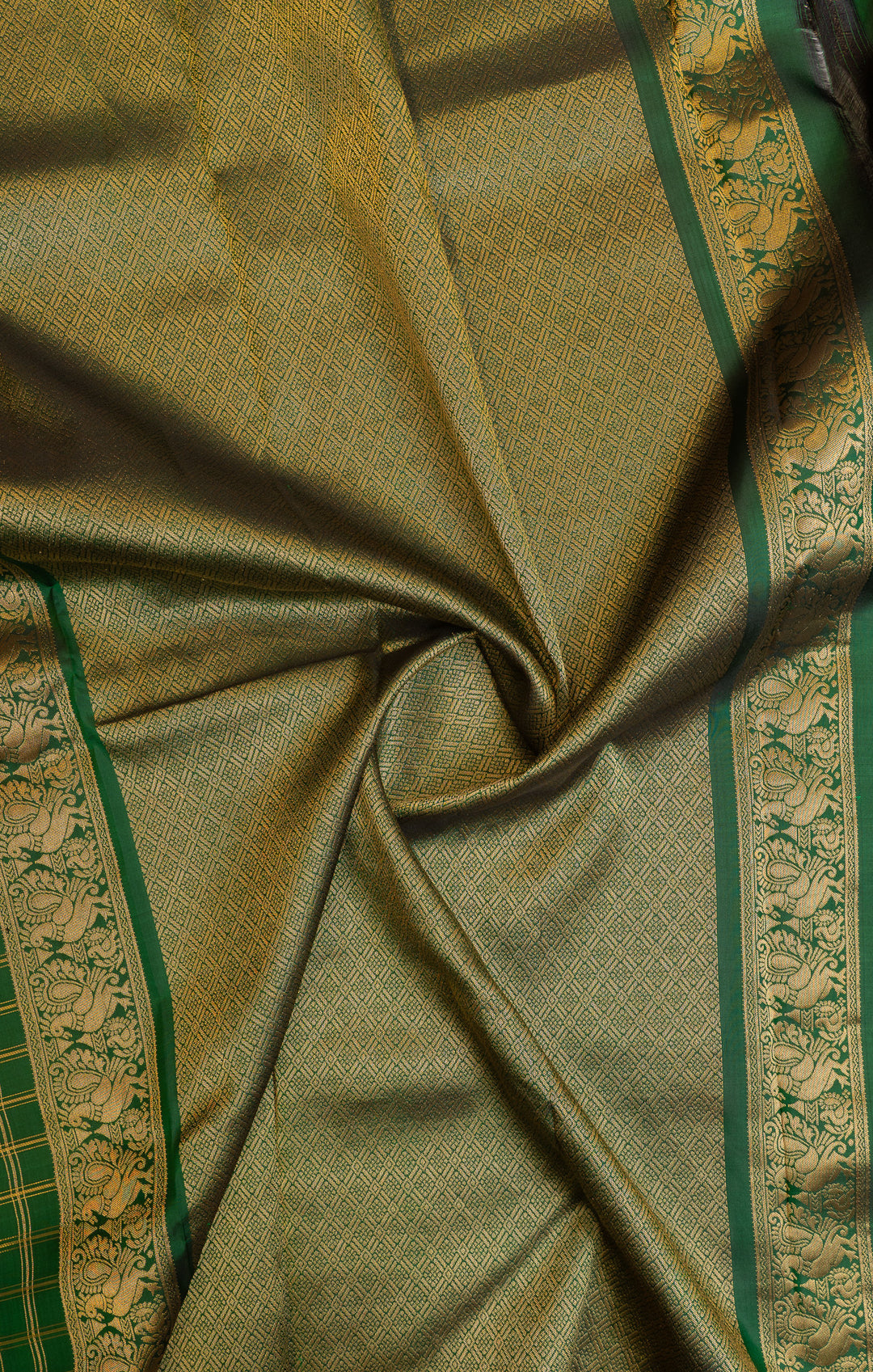 Green zari checks pure Kanchipuram silk saree