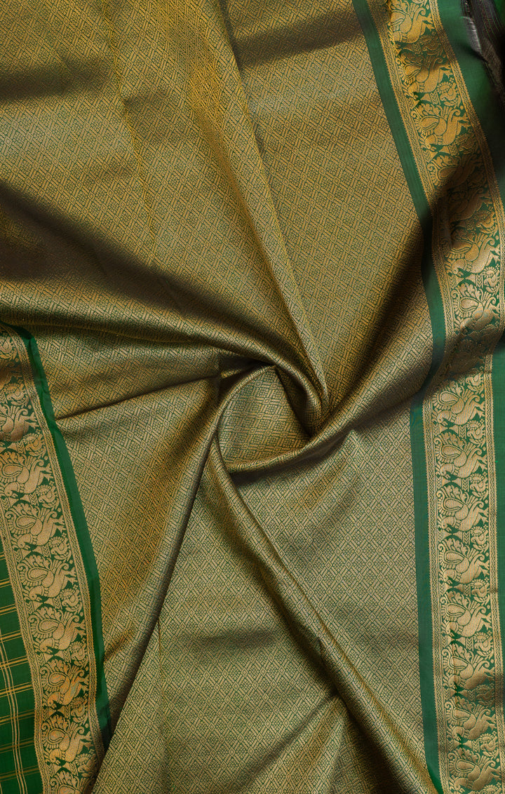 Green zari checks pure Kanchipuram silk saree