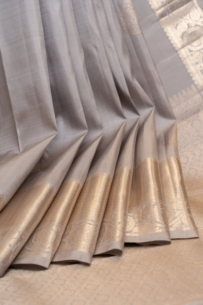 Greyish silver pure Kanchipuram silk saree