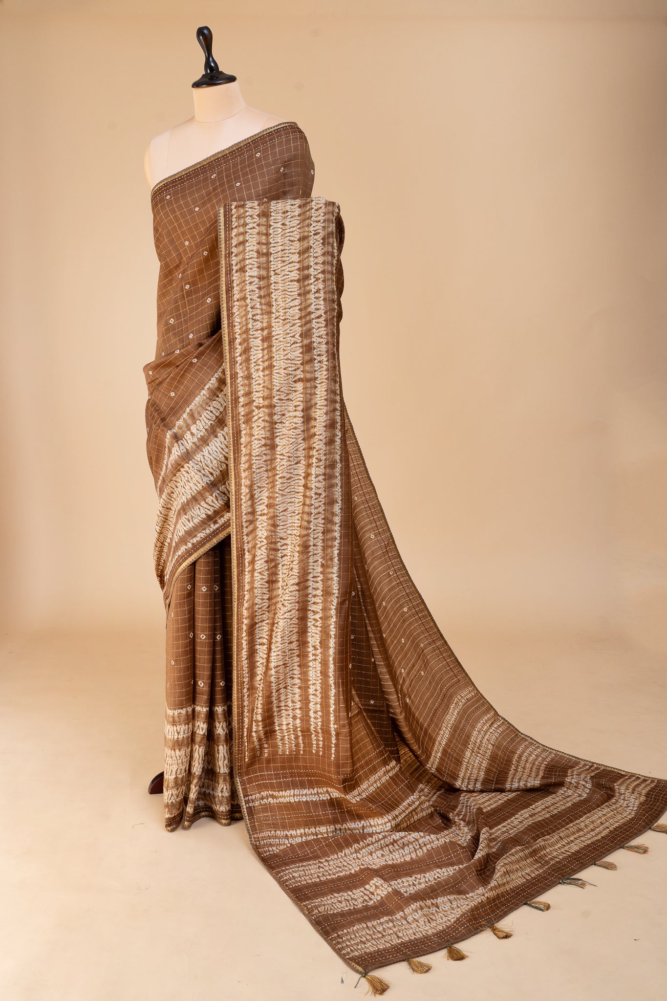 Brown Shibori Pure Tussar Silk saree