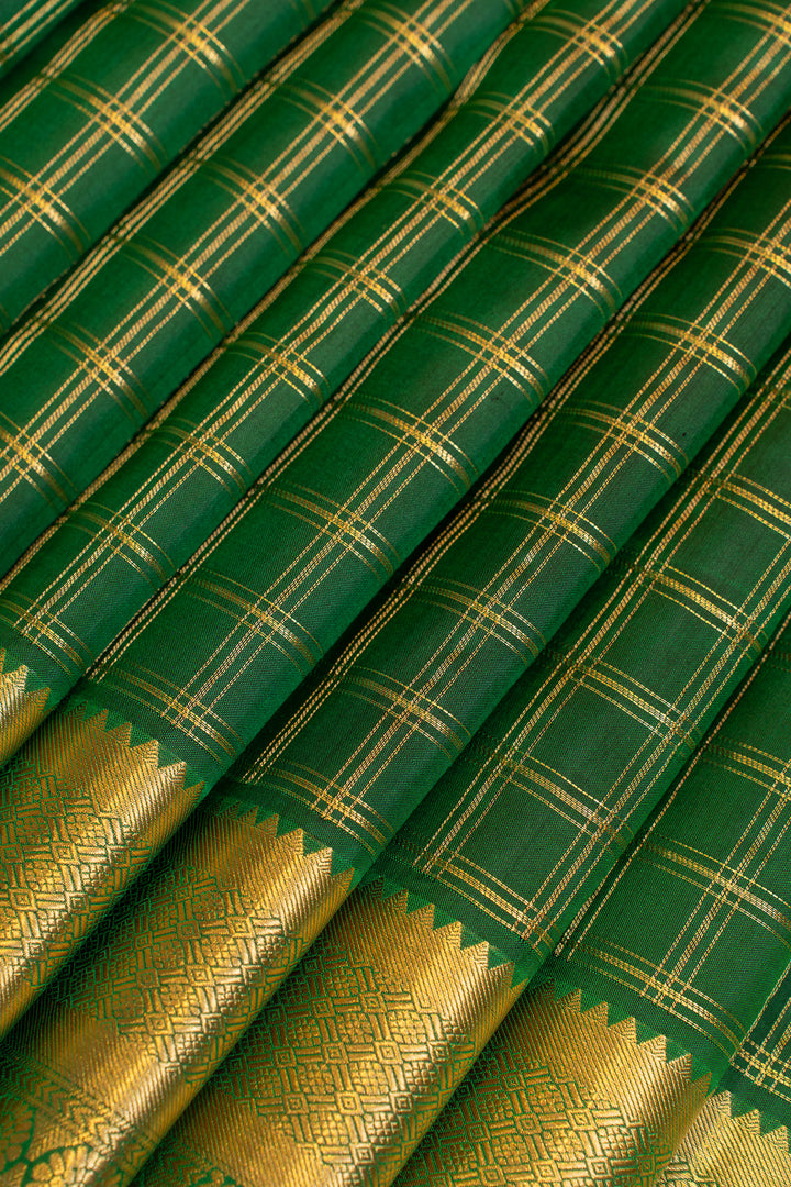 Green zari checks pure Kanchipuram silk saree