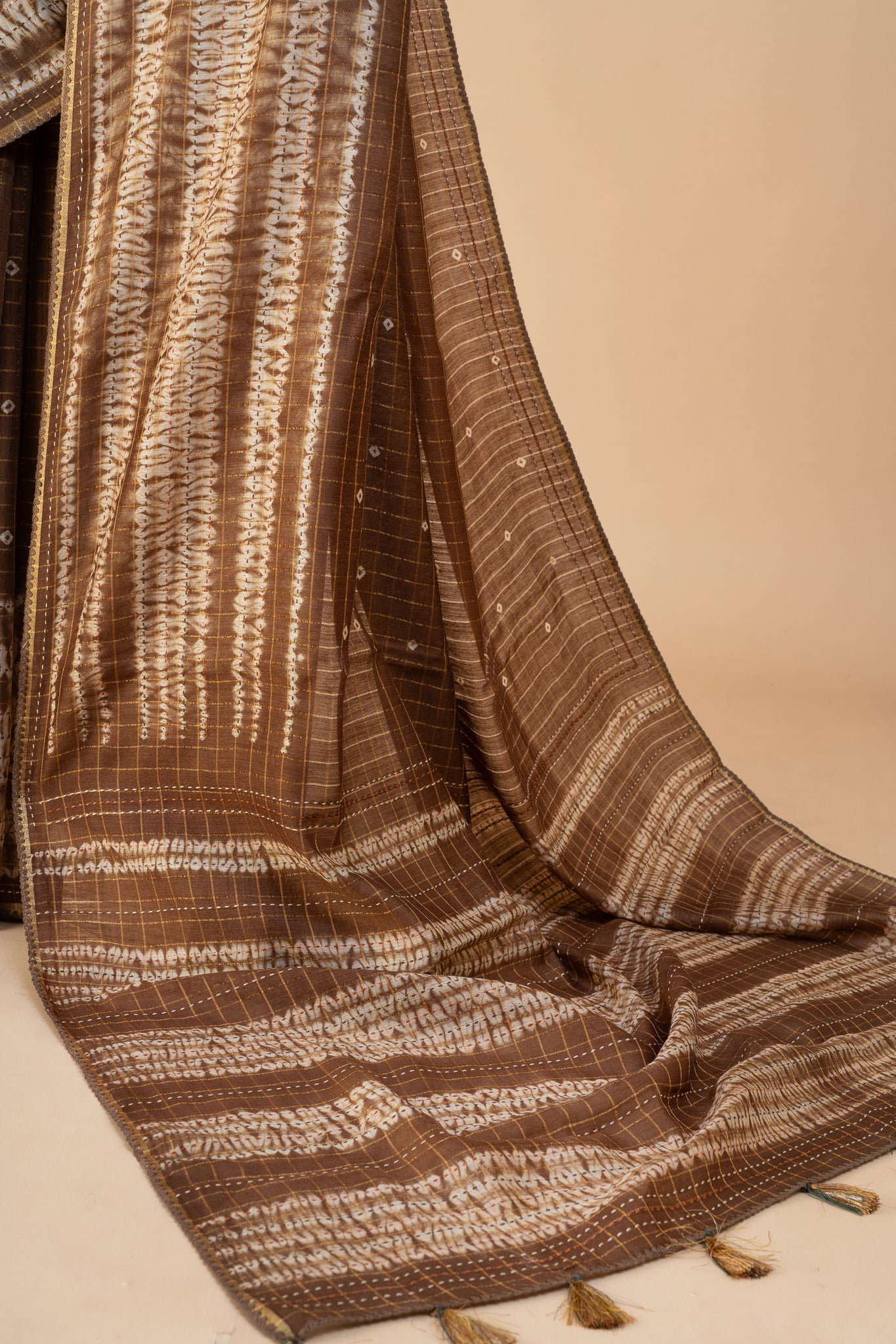 Brown Shibori Pure Tussar Silk saree