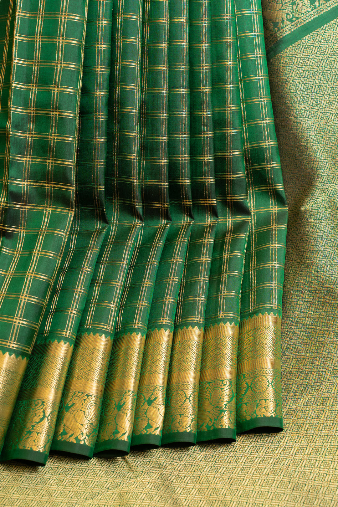 Green zari checks pure Kanchipuram silk saree