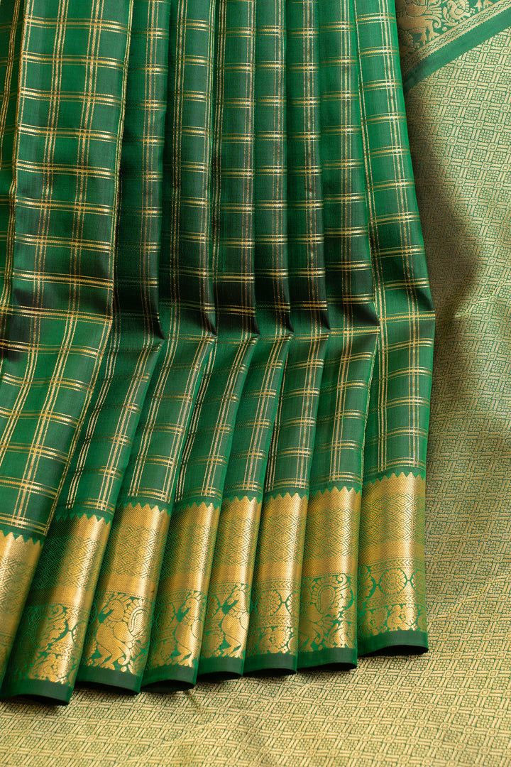 Green zari checks pure Kanchipuram silk saree