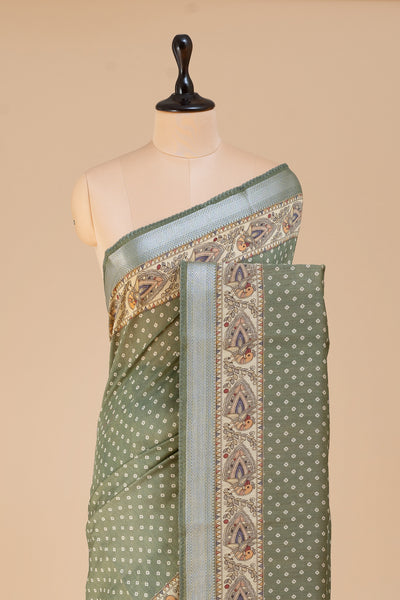 Apple Green Madhubani Pure Tussar Silk Saree