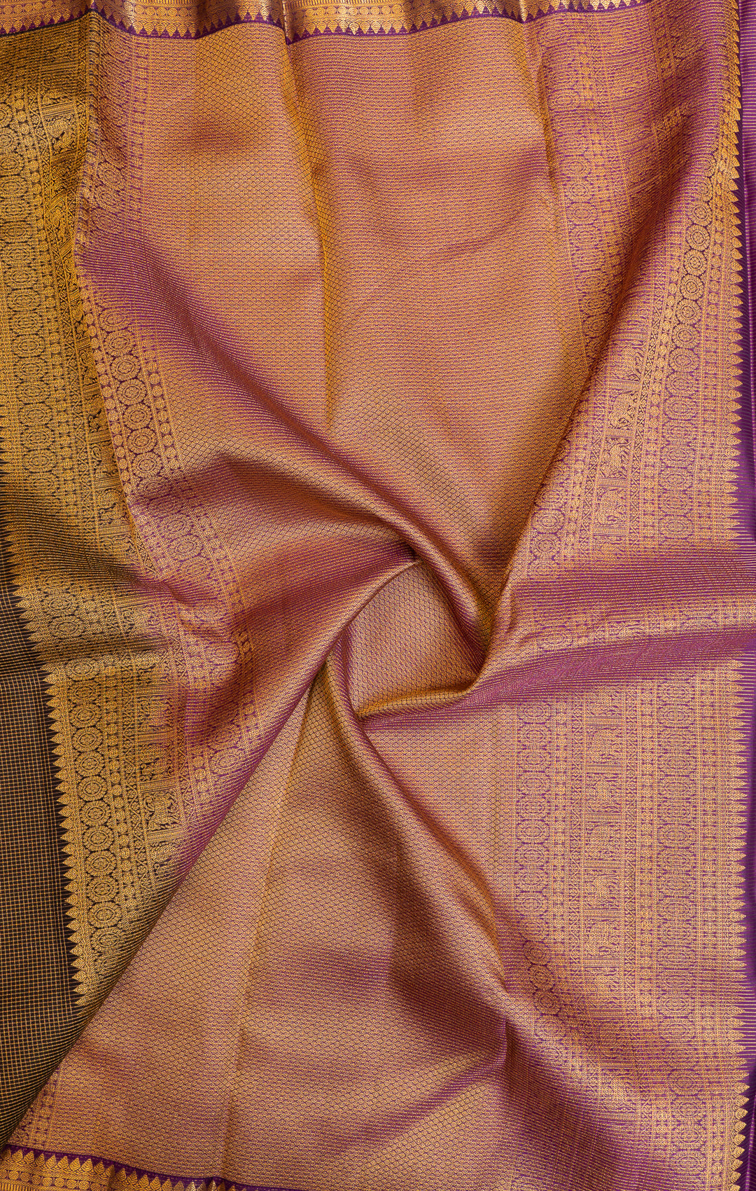 Black zari checks pure Kanchipuram silk saree
