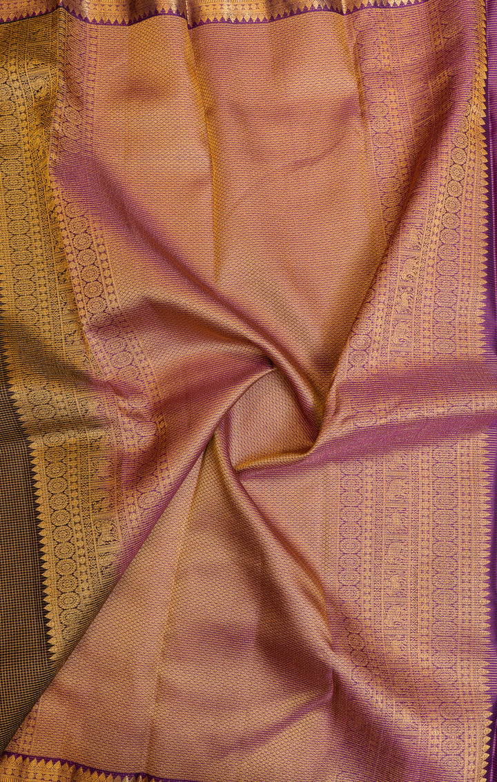 Black zari checks pure Kanchipuram silk saree