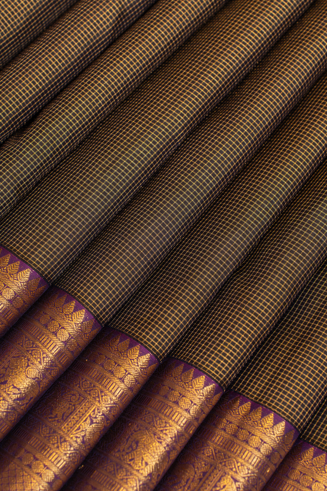 Black zari checks pure Kanchipuram silk saree