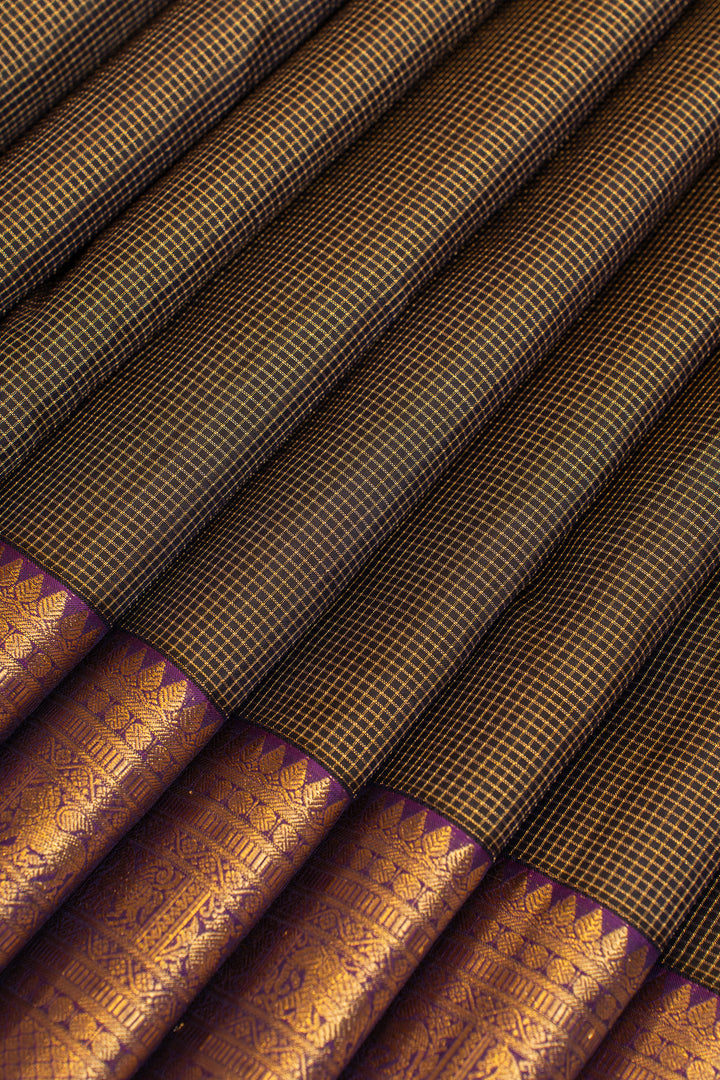 Black zari checks pure Kanchipuram silk saree