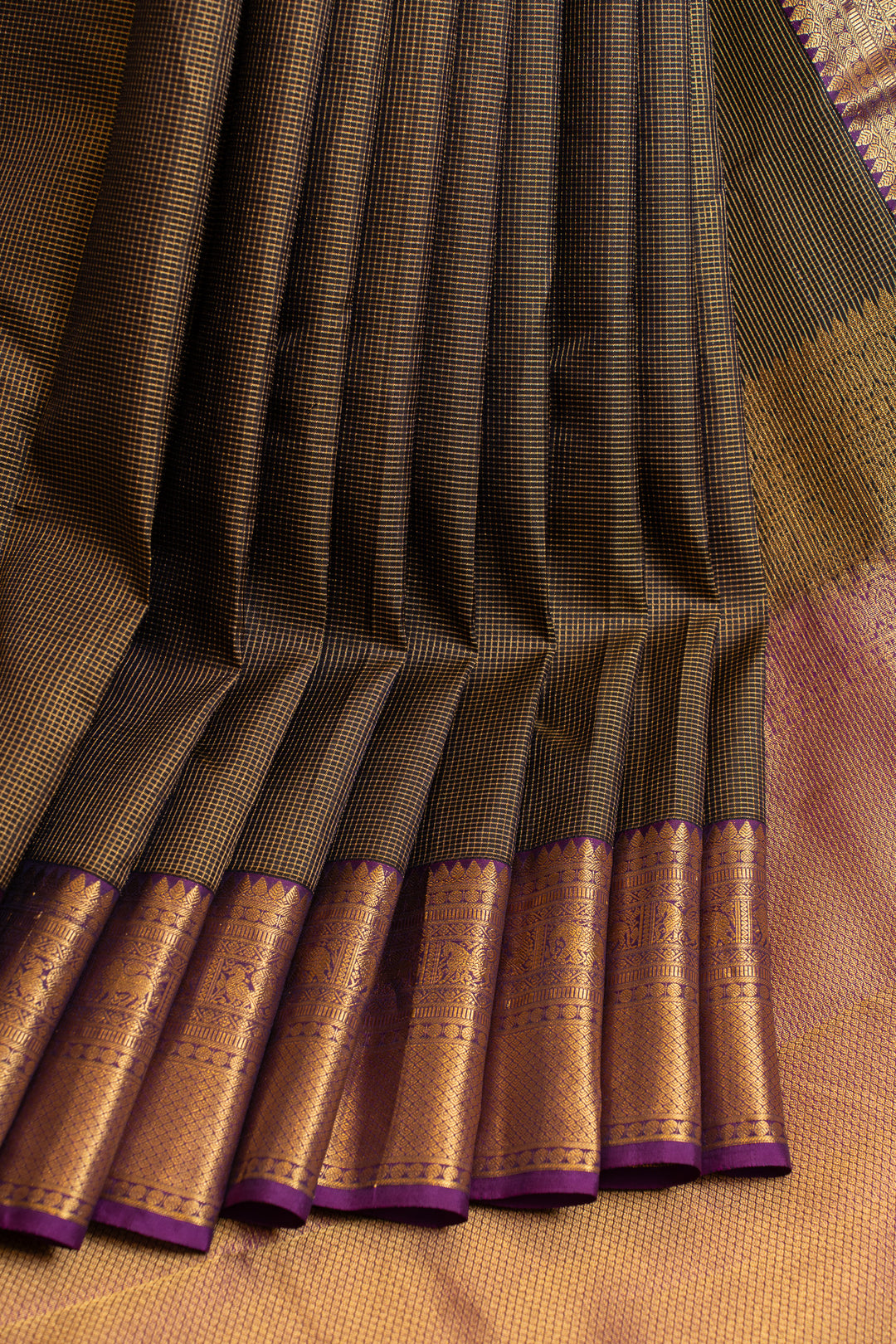 Black zari checks pure Kanchipuram silk saree