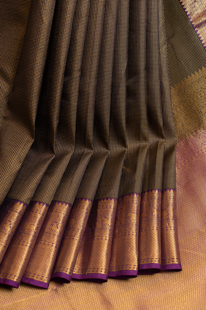 Black zari checks pure Kanchipuram silk saree